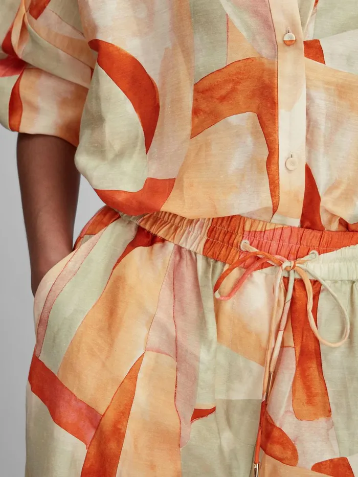 Women Reiss Pants Geometric Print Wide Leg Trousers Orange Multi