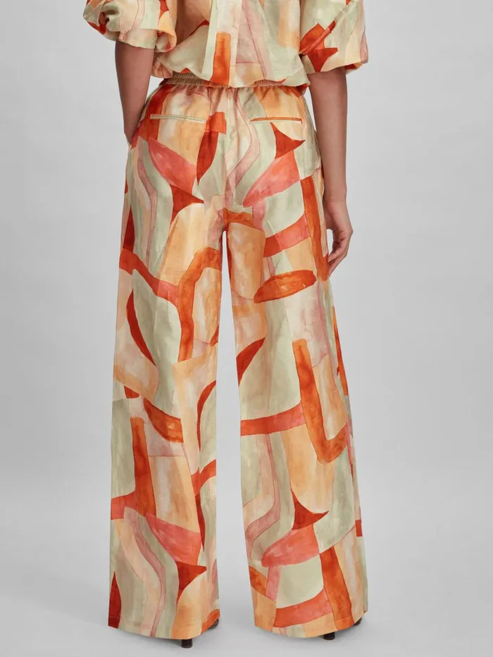Women Reiss Pants Geometric Print Wide Leg Trousers Orange Multi