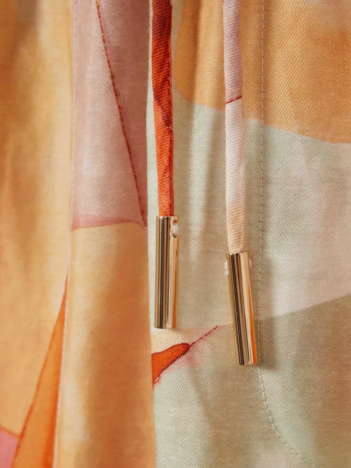 Women Reiss Pants Geometric Print Wide Leg Trousers Orange Multi