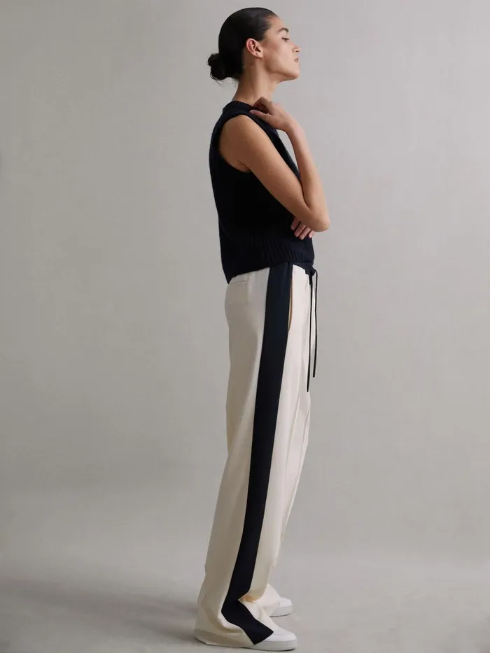 Women Reiss Pants May Wide Wide Leg Contrast Stripe Drawstring Trousers Cream Women Reiss Pants May Wide Wide Leg Contrast Stripe Drawstring Trousers Cream