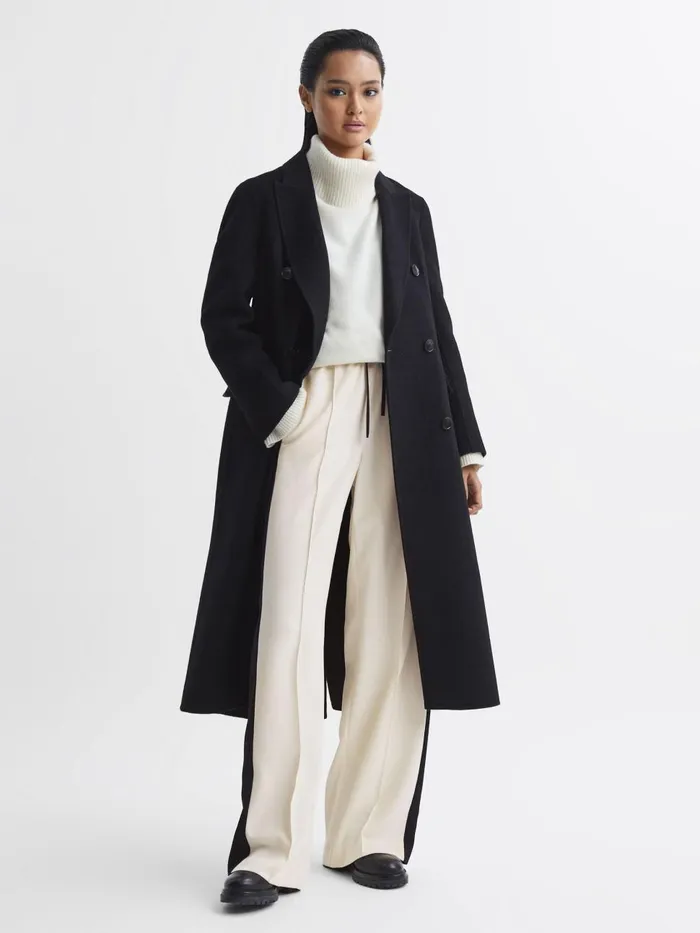 Women Reiss Pants May Wide Wide Leg Contrast Stripe Drawstring Trousers Cream