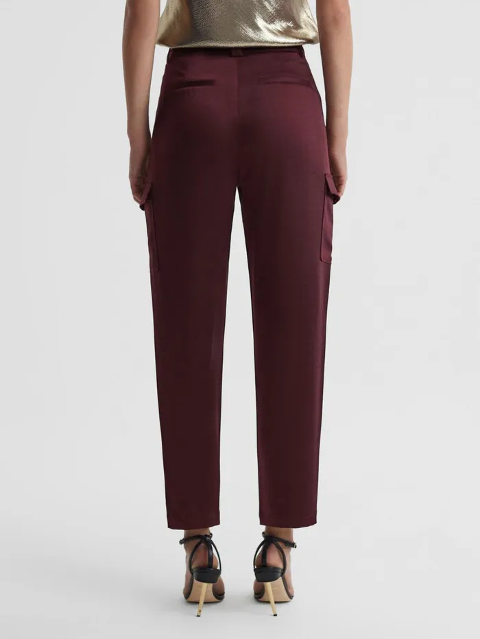 Women Reiss Pants Satin Cargo Trousers Dusty Cherrywood