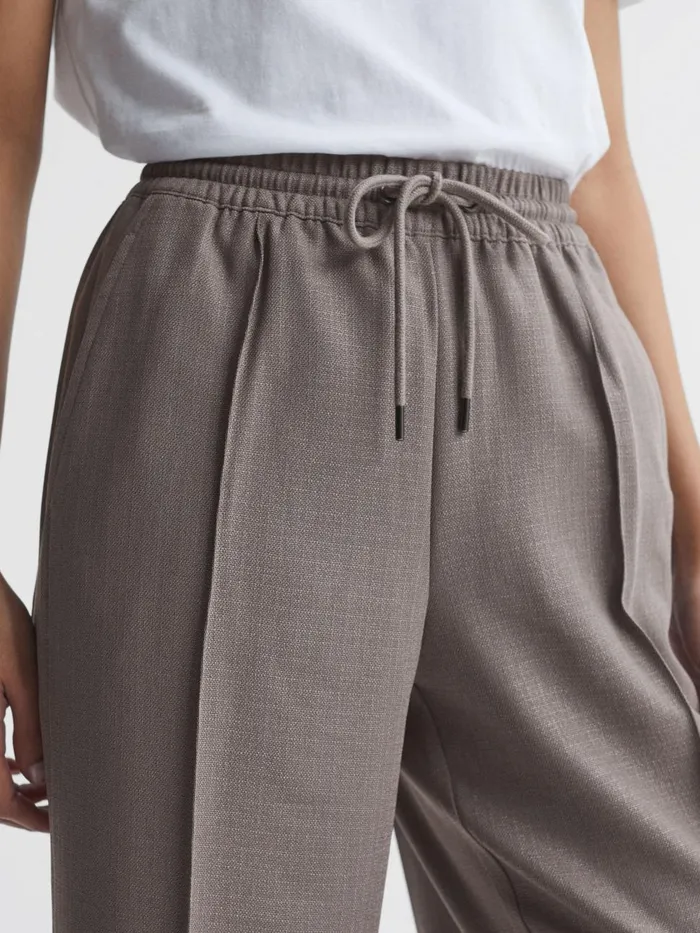 Women Reiss Pants Sunnie Drawstring Wide Leg Trousers Mink