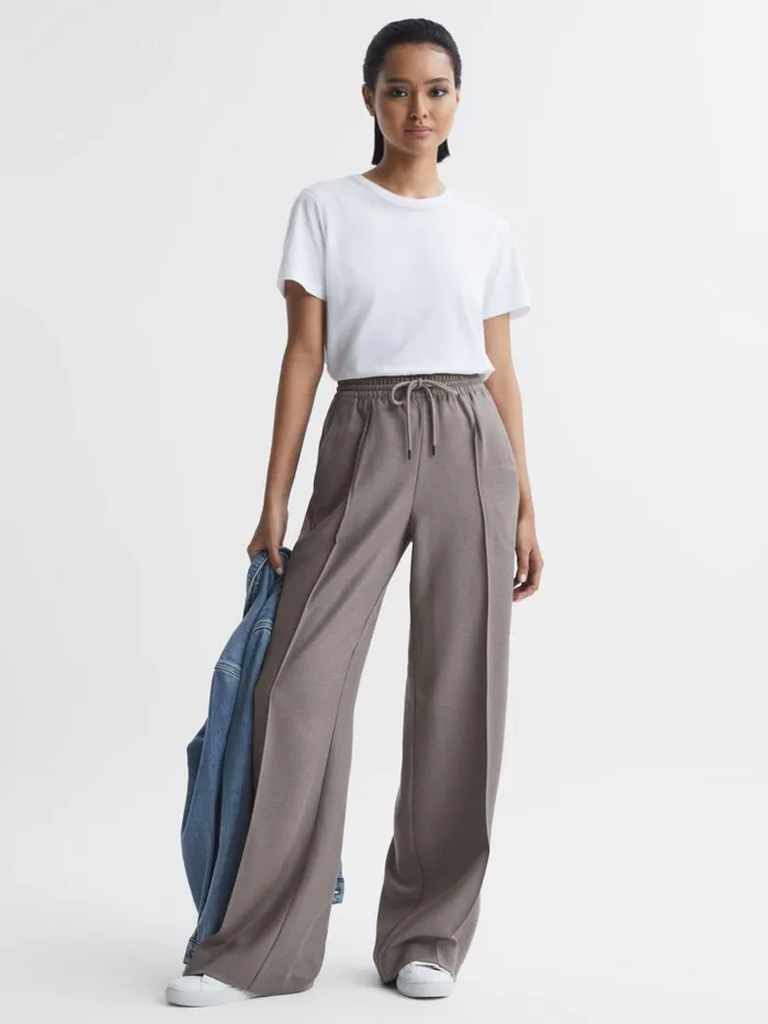 Women Reiss Pants Sunnie Drawstring Wide Leg Trousers Mink