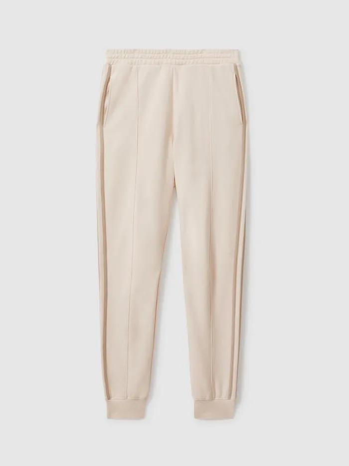 Women Reiss Pants Upside Cotton Side Stripe Joggers Cream