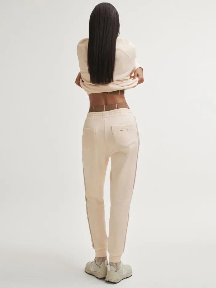 Women Reiss Pants Upside Cotton Side Stripe Joggers Cream