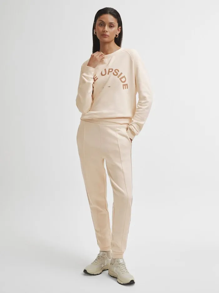 Women Reiss Pants Upside Cotton Side Stripe Joggers Cream