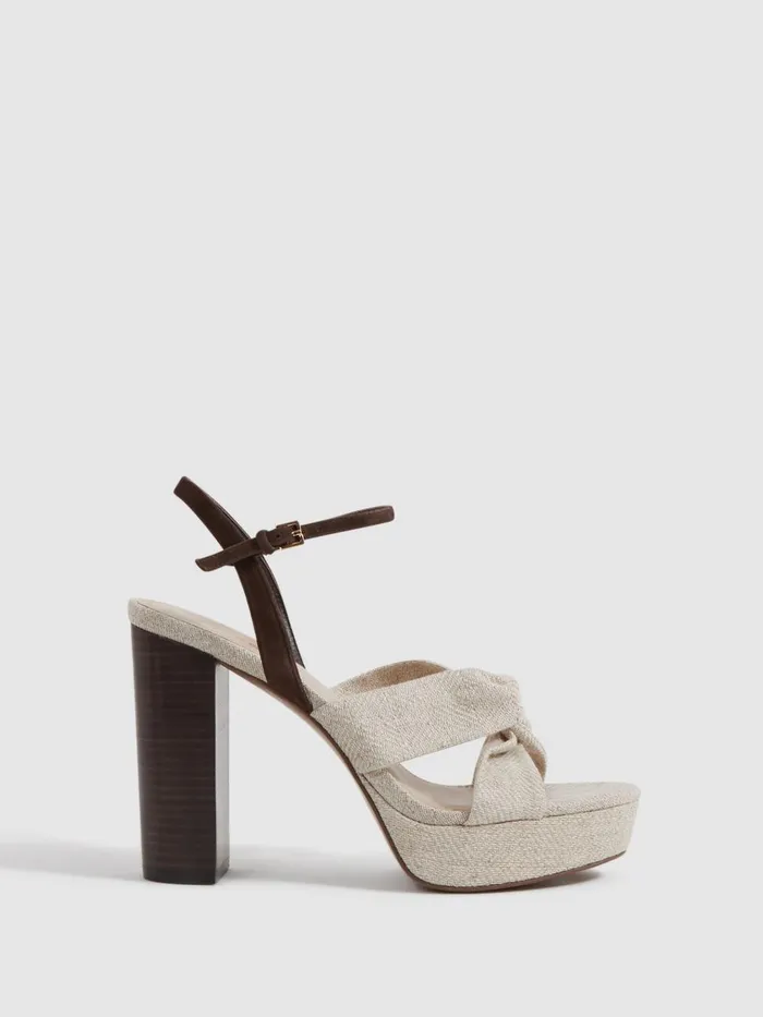 Women Reiss Sandals Heidi Raffia Platform Heels Natural