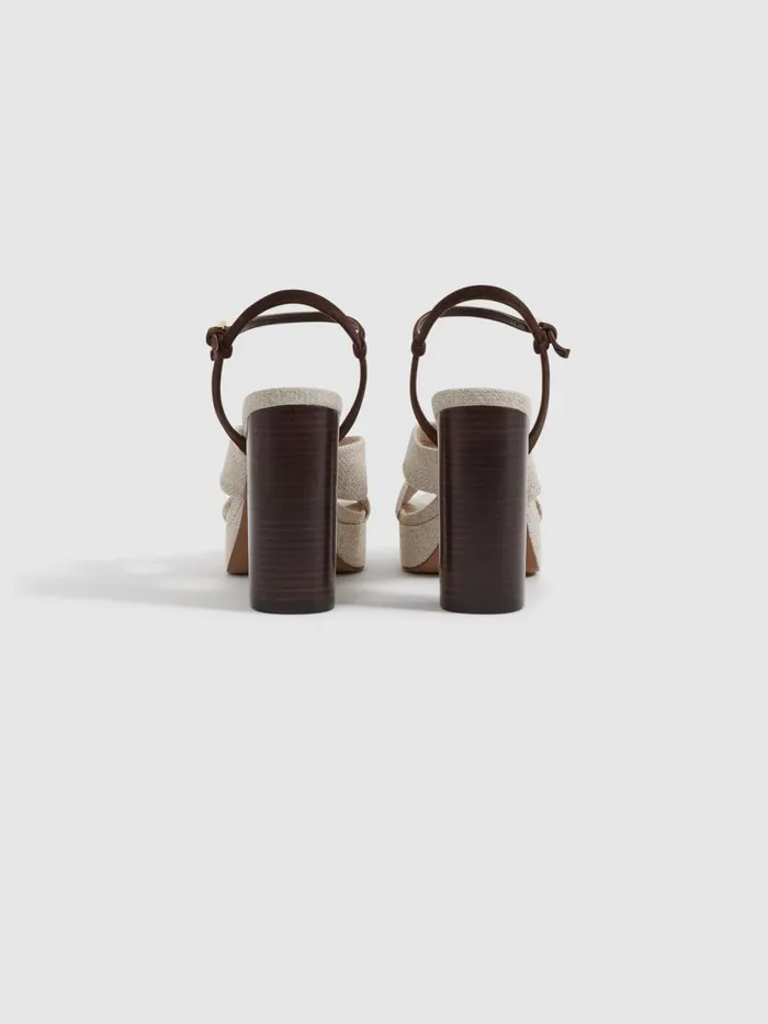 Women Reiss Sandals Heidi Raffia Platform Heels Natural