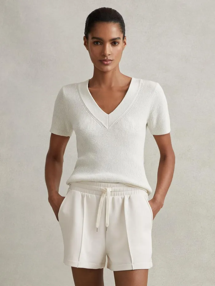 Women Reiss Shorts Joanna Modal Blend Drawstring CoOrd Sweat Shorts Ivory