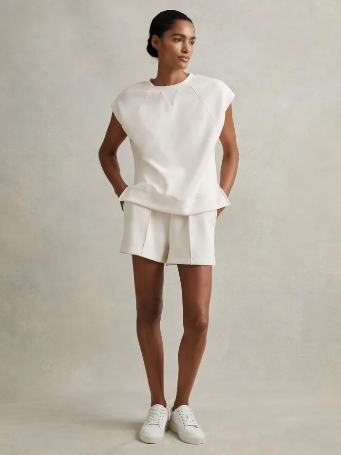 Women Reiss Shorts Joanna Modal Blend Drawstring CoOrd Sweat Shorts Ivory