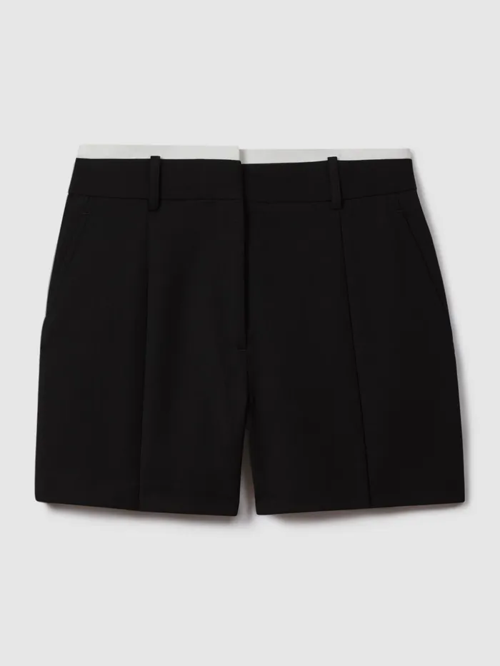 Women Reiss Shorts Karyn Tailored Wool Blend Contrast Trim Shorts Black