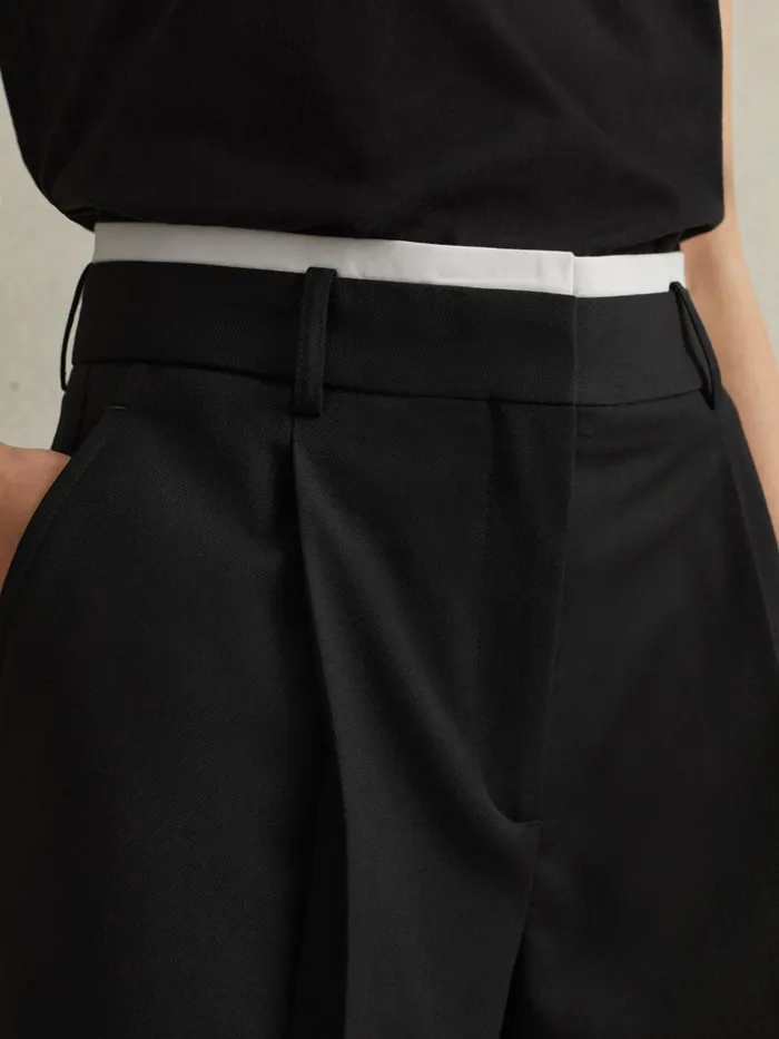 Women Reiss Shorts Karyn Tailored Wool Blend Contrast Trim Shorts Black