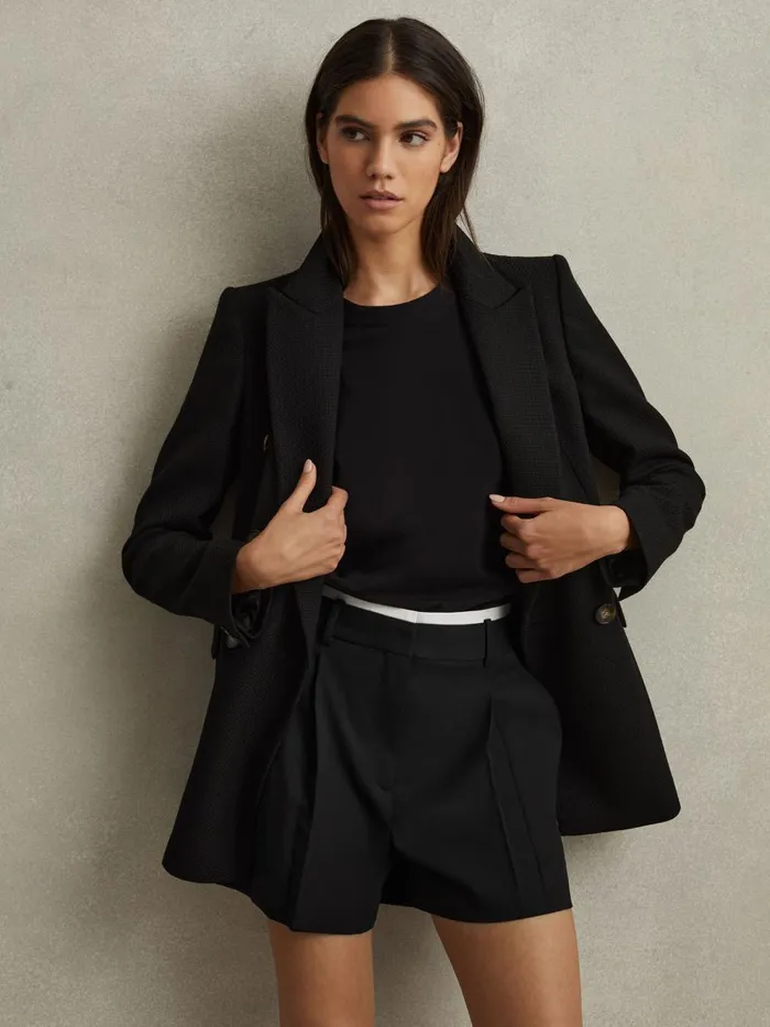 Women Reiss Shorts Karyn Tailored Wool Blend Contrast Trim Shorts Black