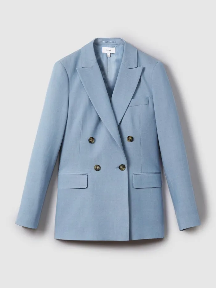 Women Reiss Suits and Tailoring June Double Breasted Suit Blazer With TENCEL Fibers Blue