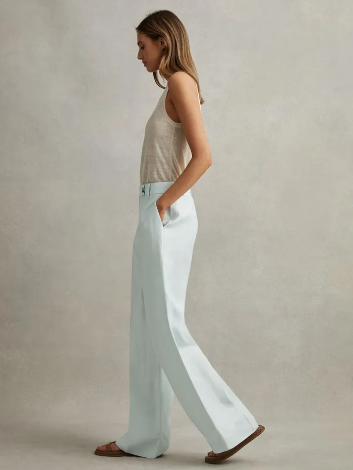 Women Reiss Suits and Tailoring Lori ViscoseLinen Wide Leg Suit Trousers Blue