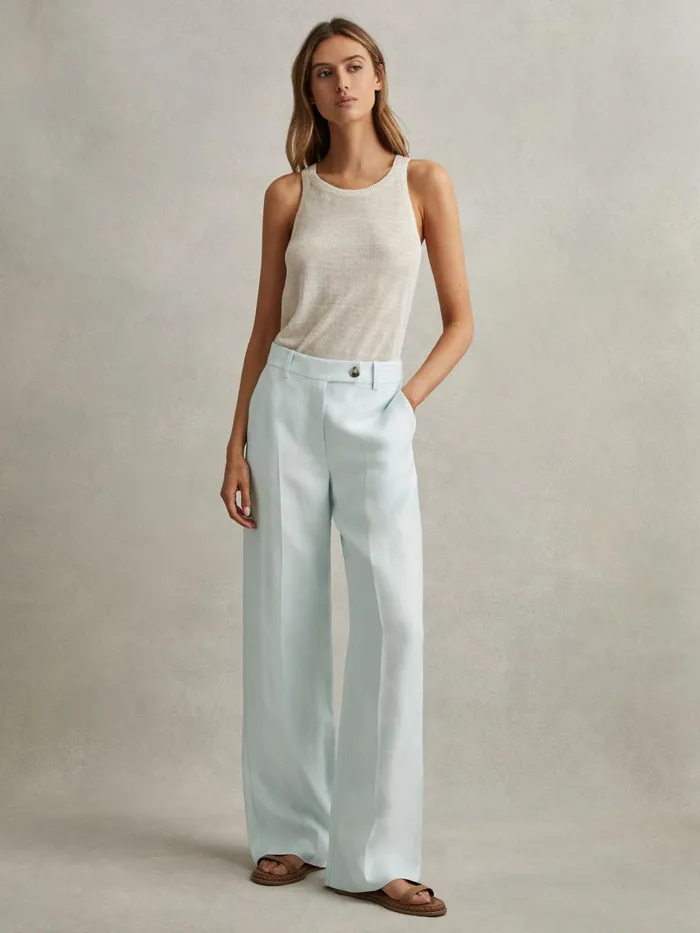 Women Reiss Suits and Tailoring Lori ViscoseLinen Wide Leg Suit Trousers Blue