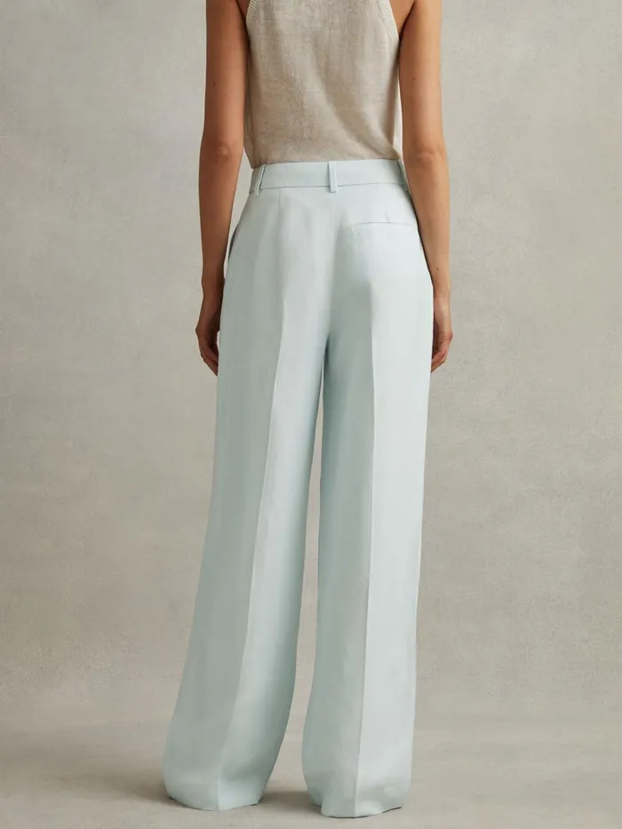 Women Reiss Suits and Tailoring Lori ViscoseLinen Wide Leg Suit Trousers Blue