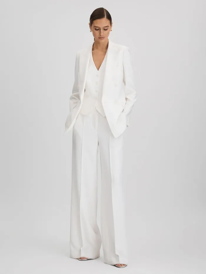 Women Reiss Suits and Tailoring Sienna Crepe Wide Leg Suit Trousers White