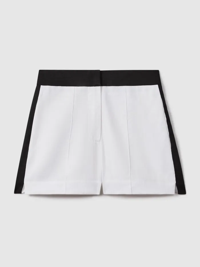 Women Reiss Swimwear Rebecca Linen Colourblock Shorts Whitenavy