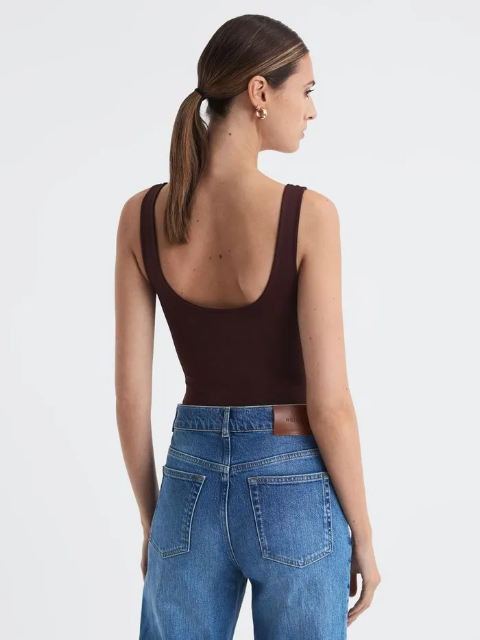 Women Reiss Tops American Square Neck Thong Bodysuit Malbec