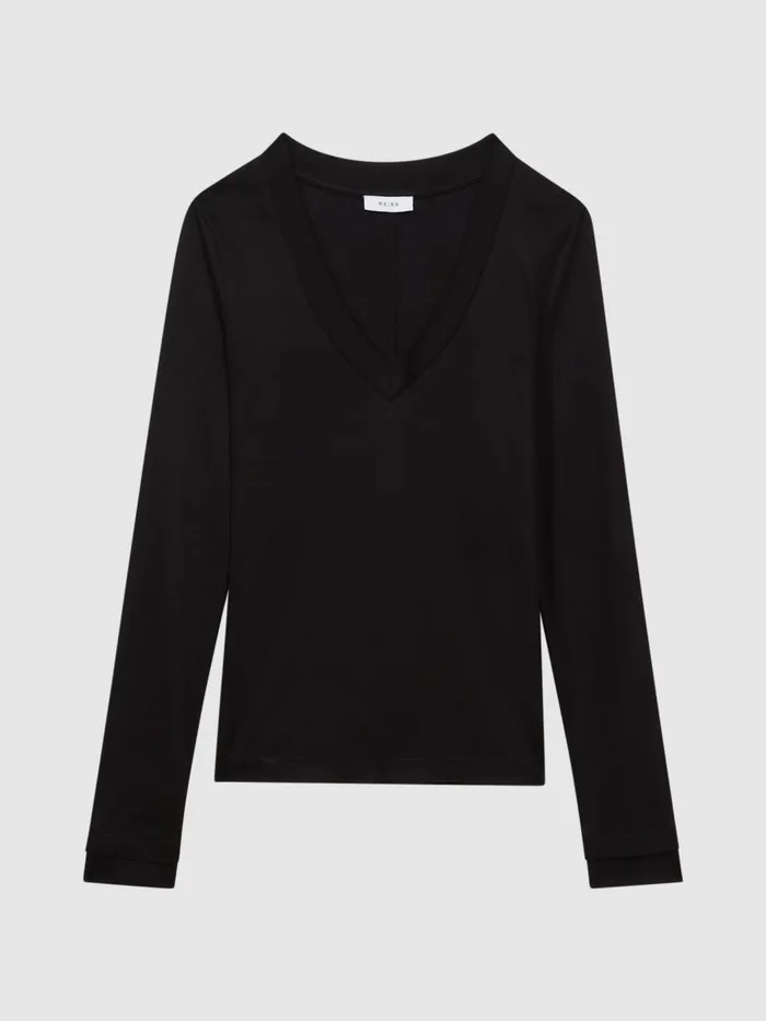 Women Reiss Tops Brady Jersey VNeck Top Black
