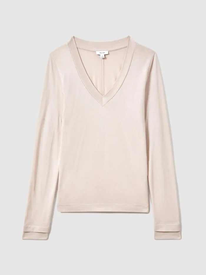 Women Reiss Tops Brady Jersey VNeck Top Stone