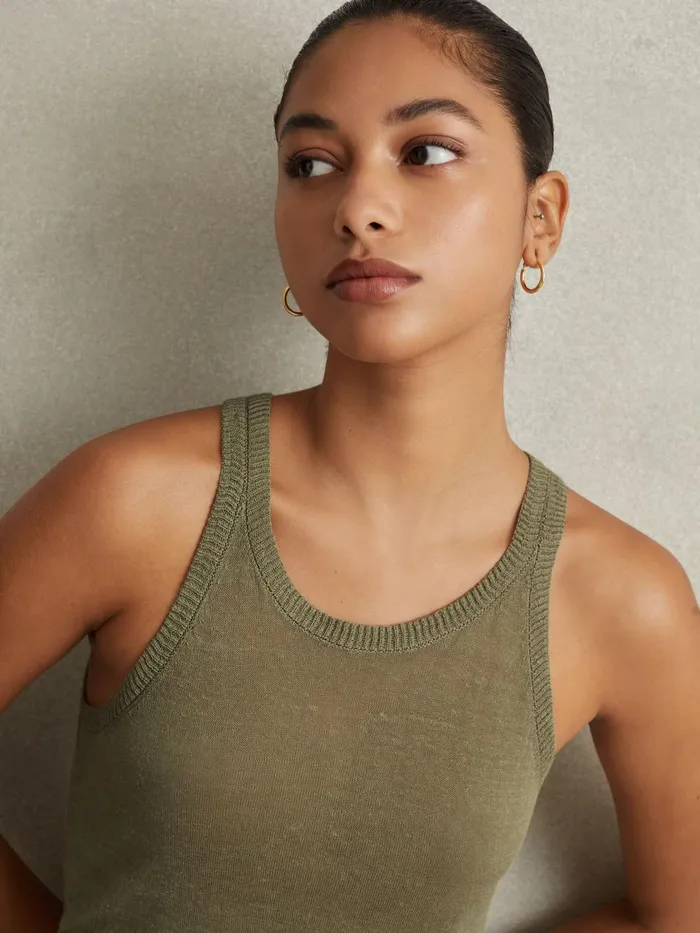 Women Reiss Tops Catrice Linen Blend Crew Neck Vest Sage