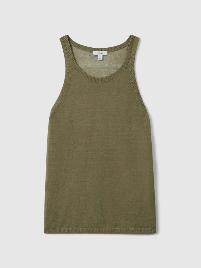 Women Reiss Tops Catrice Linen Blend Crew Neck Vest Sage
