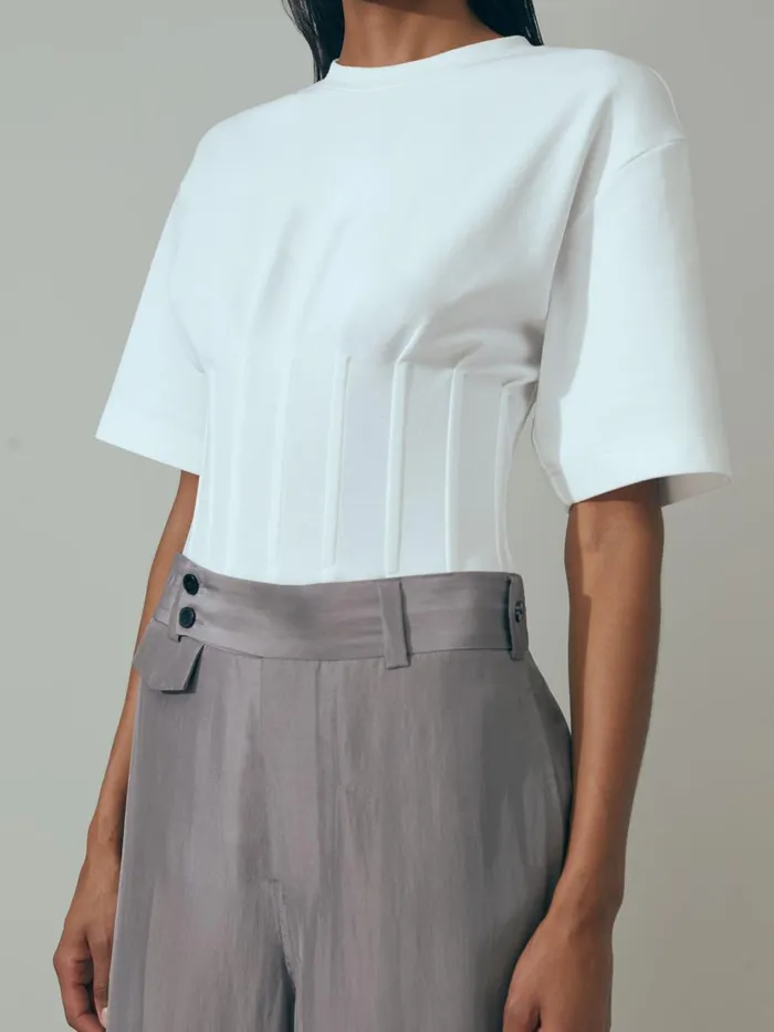 Women Reiss Tops Corset Detail TShirt White