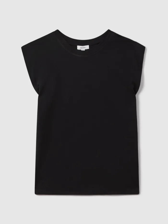 Women Reiss Tops Morgan Cotton Capped Sleeve TShirt Black