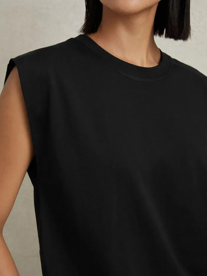 Women Reiss Tops Morgan Cotton Capped Sleeve TShirt Black