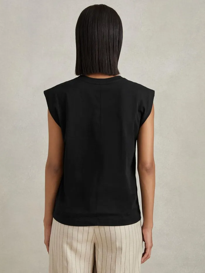Women Reiss Tops Morgan Cotton Capped Sleeve TShirt Black