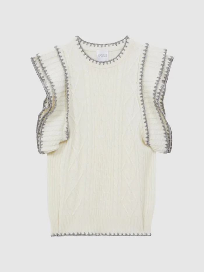 Women Reiss Tops Thompson Madeleine Thompson WoolCashmere Ruffle Sleeve Vest Cream