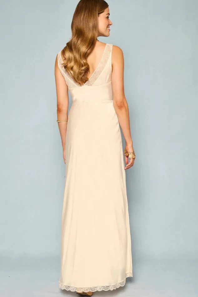 Women RIXO All Bridal Aurele Silk Maxi Dress Rose Embroidery Champagne