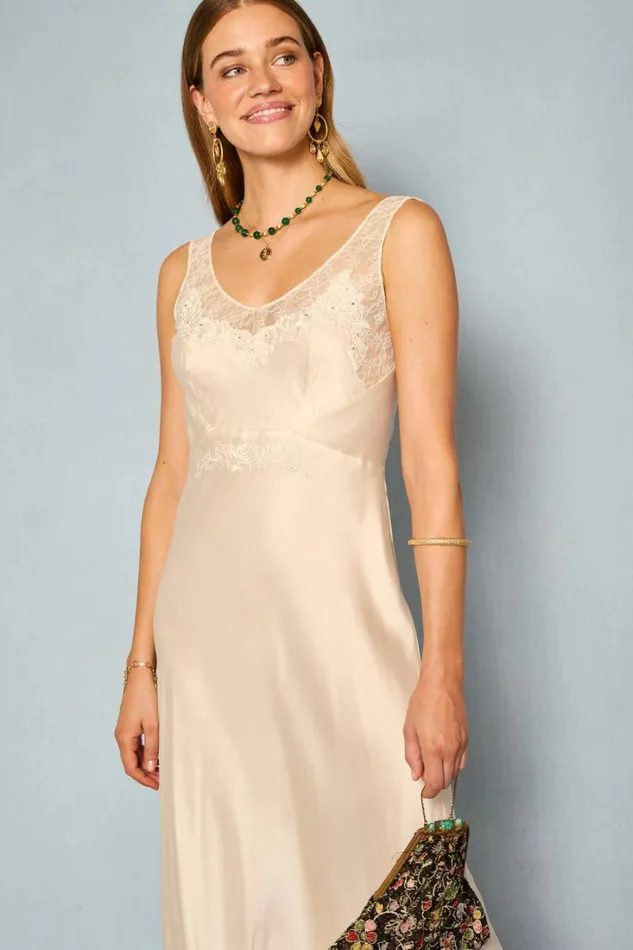 Women RIXO All Bridal Aurele Silk Maxi Dress Rose Embroidery Champagne