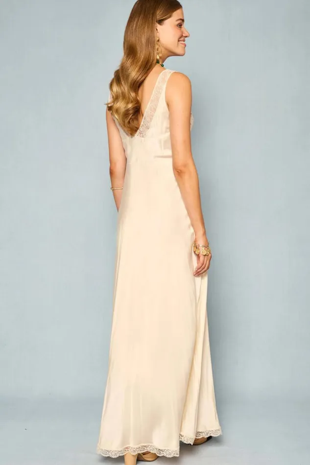 Women RIXO All Bridal Aurele Silk Maxi Dress Rose Embroidery Champagne