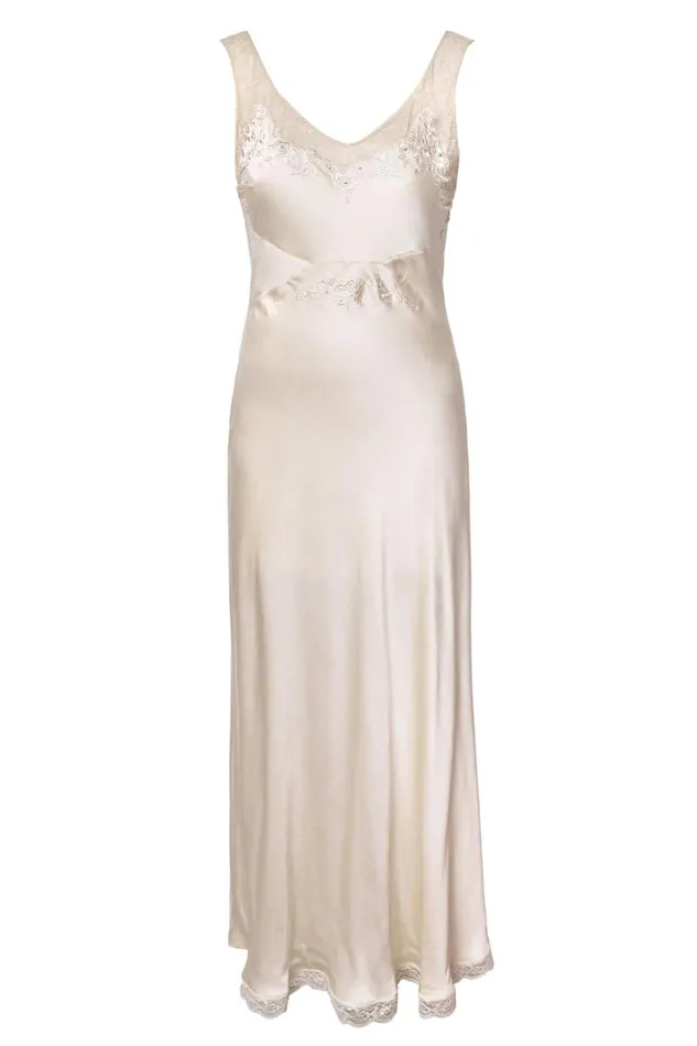 Women RIXO All Bridal Aurele Silk Maxi Dress Rose Embroidery Champagne