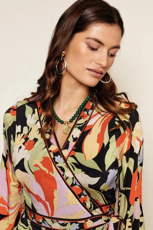 Women RIXO All Clothing Annora Wrap Dress Cece Floral Black