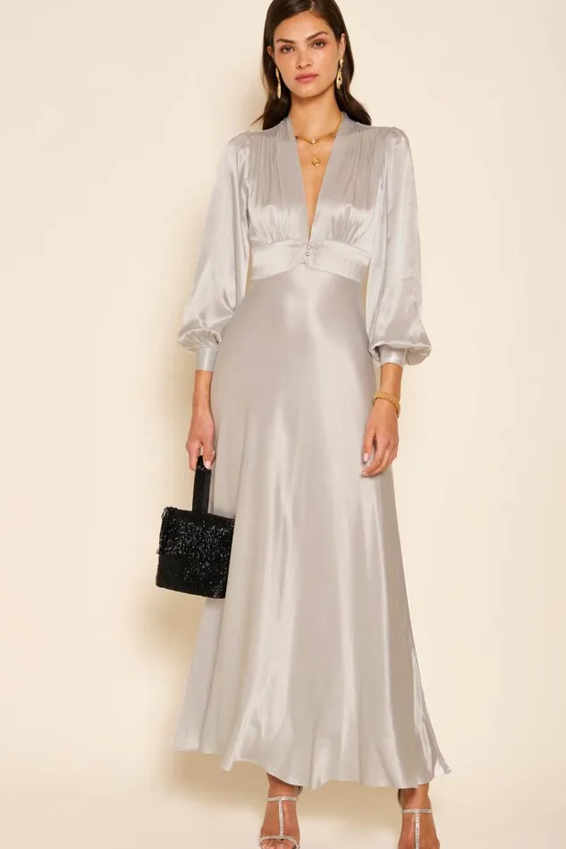 Women RIXO All Clothing Emory Satin Gown Silver