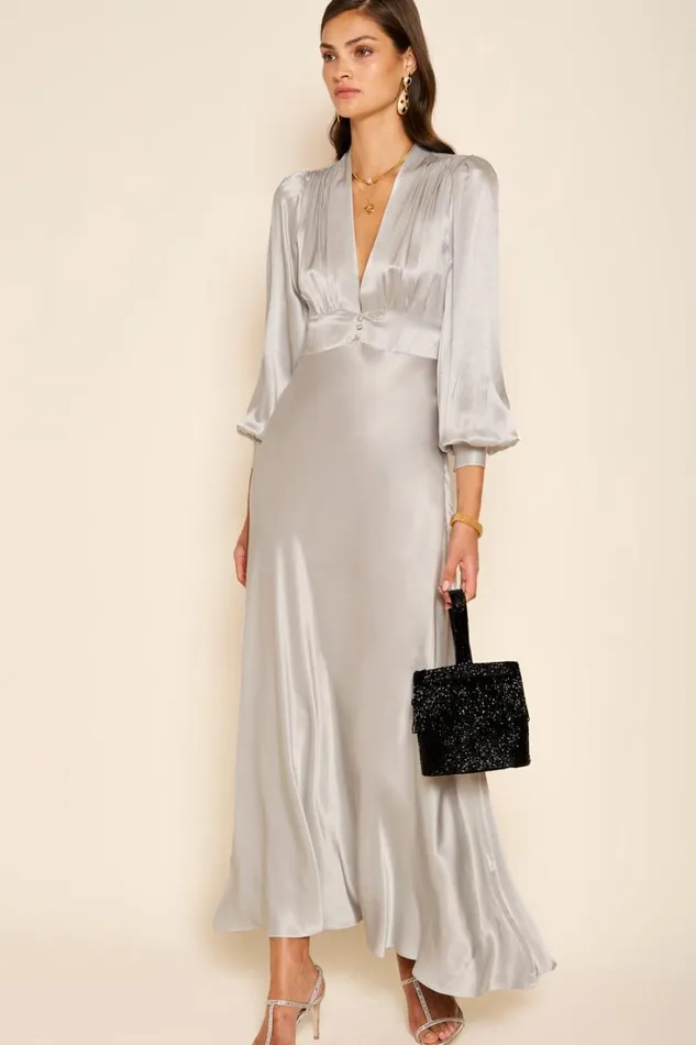 Women RIXO All Clothing Emory Satin Gown Silver