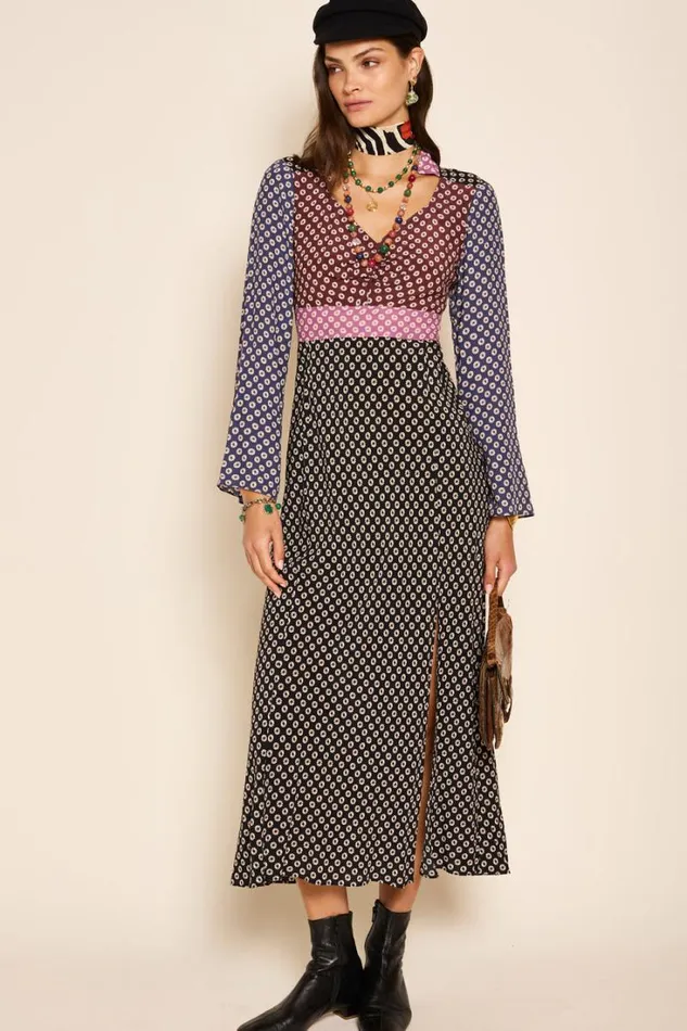 Women RIXO All Clothing Priscilla Midi Dress Shibori Burgundy Mix