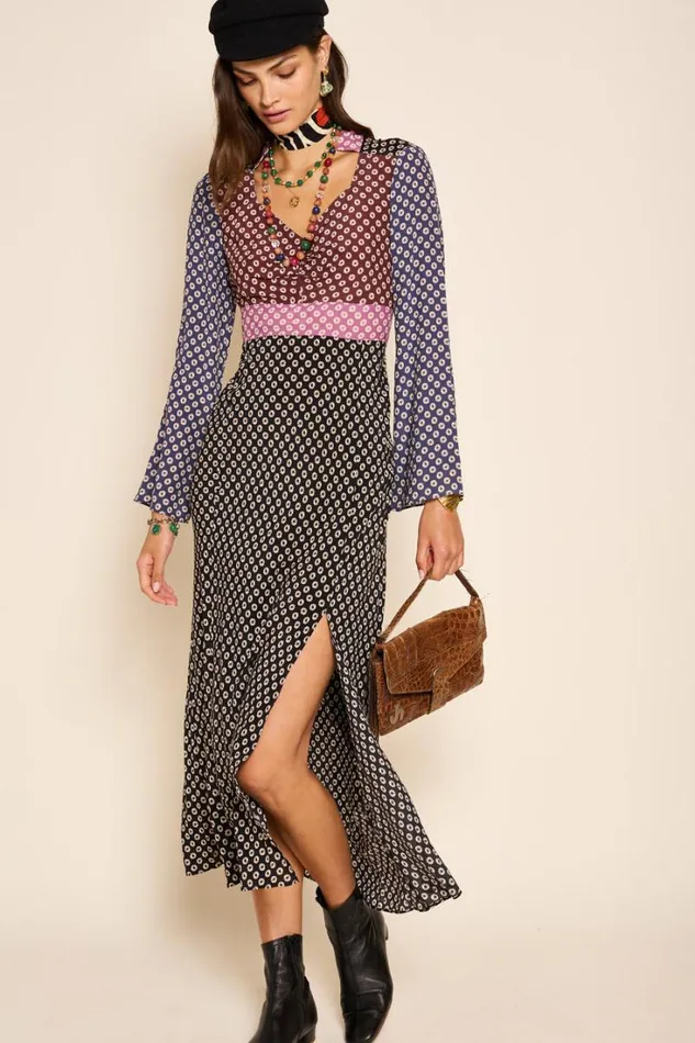 Women RIXO All Clothing Priscilla Midi Dress Shibori Burgundy Mix