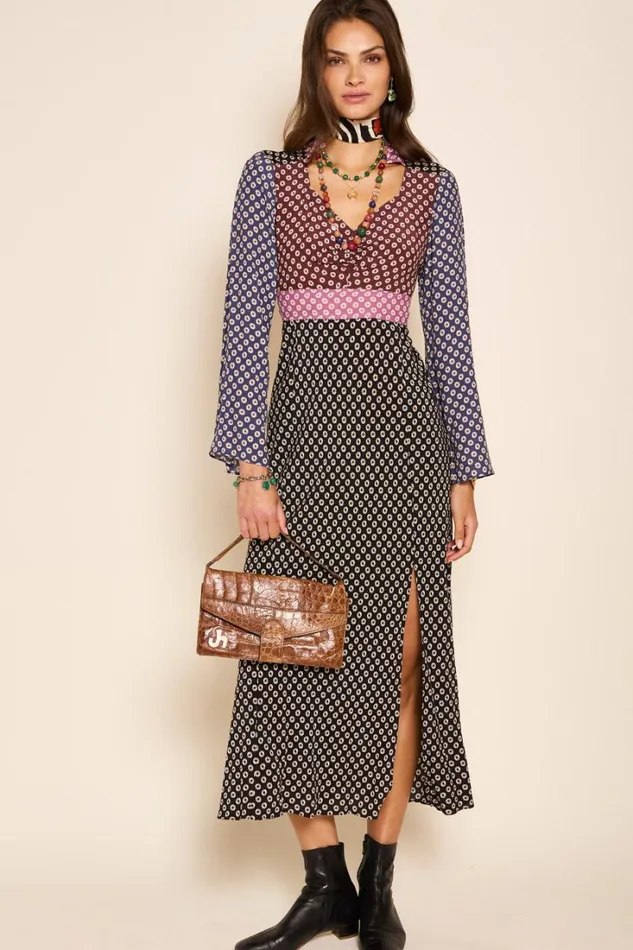 Women RIXO All Clothing Priscilla Midi Dress Shibori Burgundy Mix