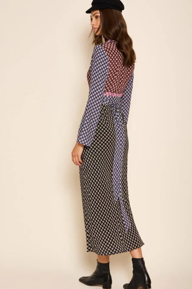 Women RIXO All Clothing Priscilla Midi Dress Shibori Burgundy Mix