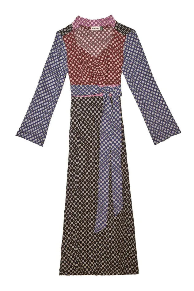 Women RIXO All Clothing Priscilla Midi Dress Shibori Burgundy Mix