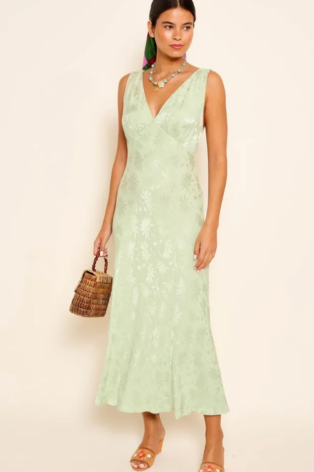 Women RIXO All Clothing Sandrine Midi Dress Daisy Jacquard Sage
