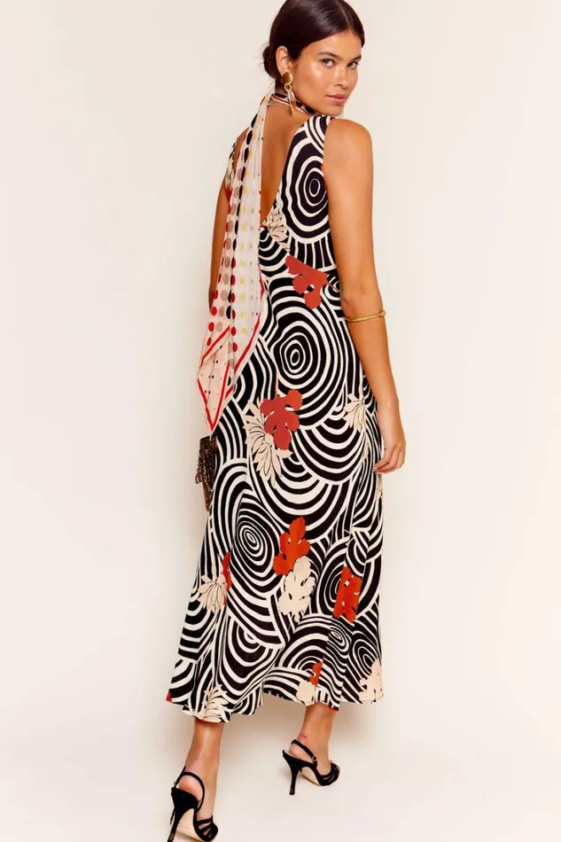 Women RIXO All Clothing Sandrine Midi Dress Swirl Daisy Black