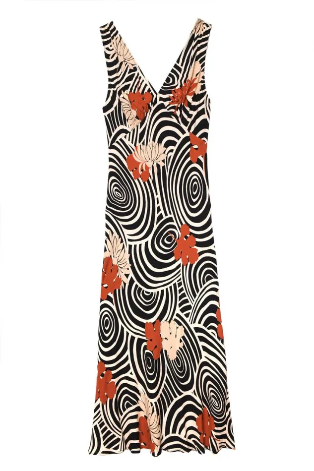 Women RIXO All Clothing Sandrine Midi Dress Swirl Daisy Black