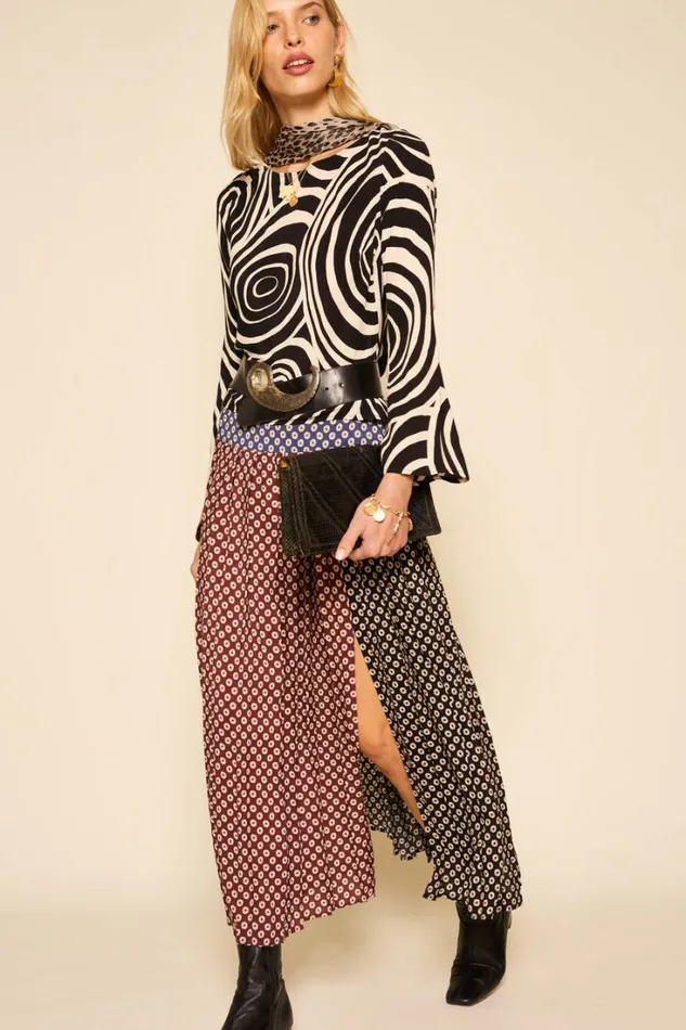 Women RIXO All Clothing Tina Midi Skirt Shibori Black